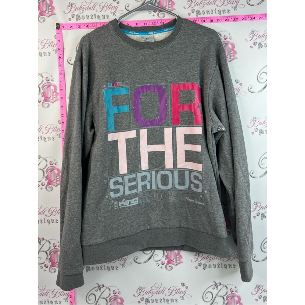 King k sweater pull over Gray 'For The Serious' Graphic Sweatshirt purple pink
